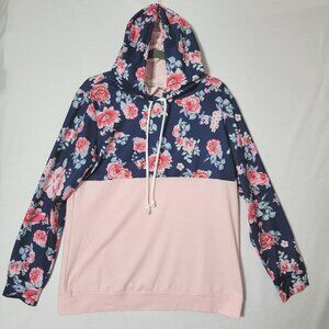 Barlver Womens Sweatshirt Hoodie Size Large Long Sleeve Lightweight Pink Floral